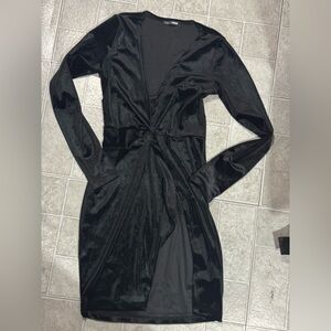 Fashion Nova Black Velvet Long Sleeve Dress